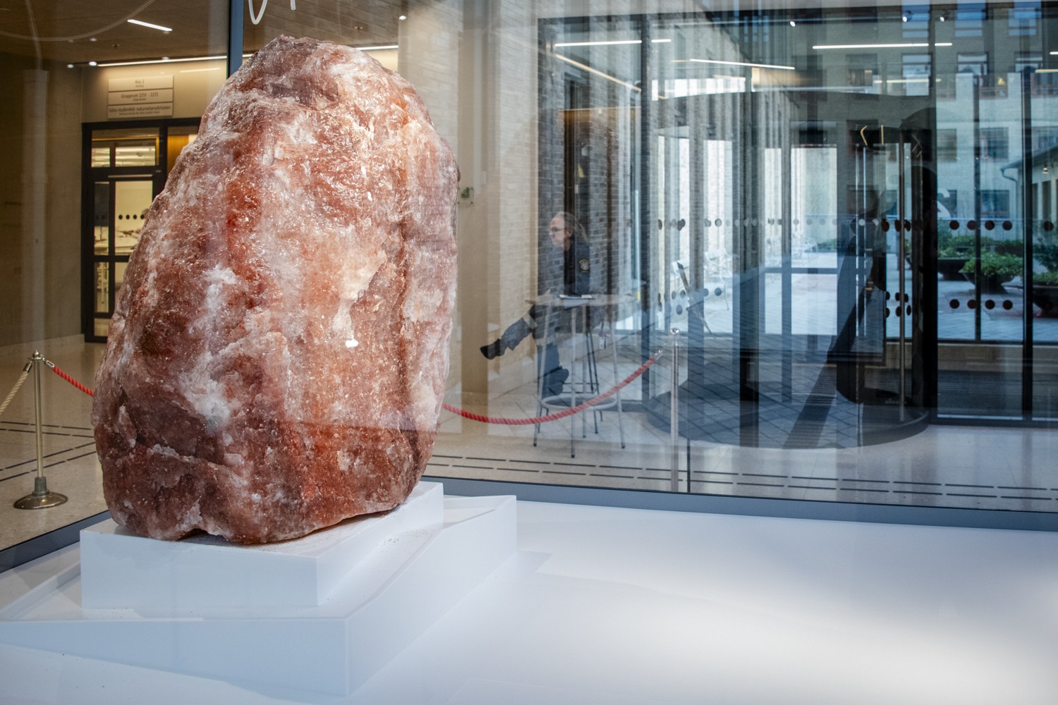 stor sten i glasskåp