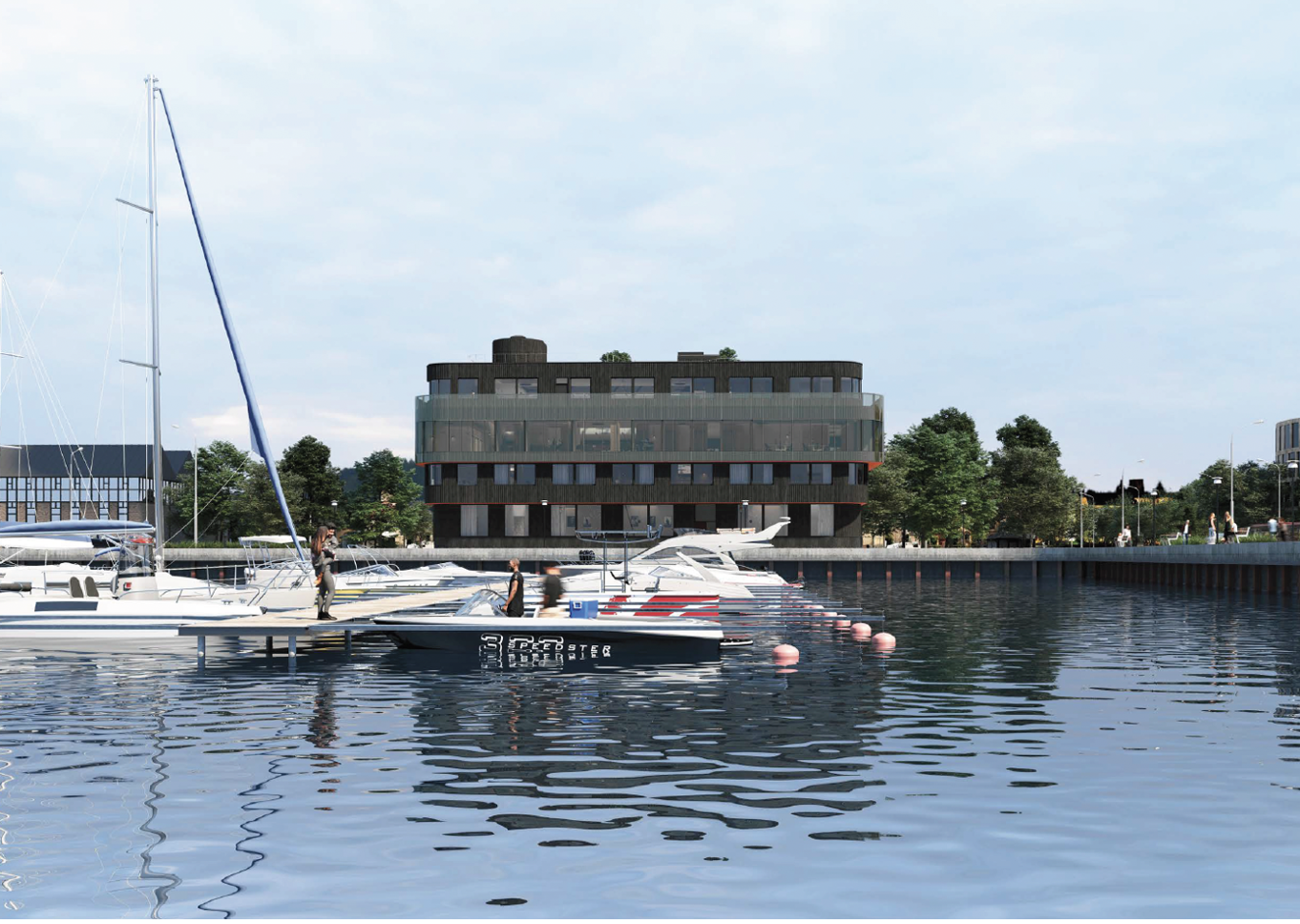 Byggnad framför vatten