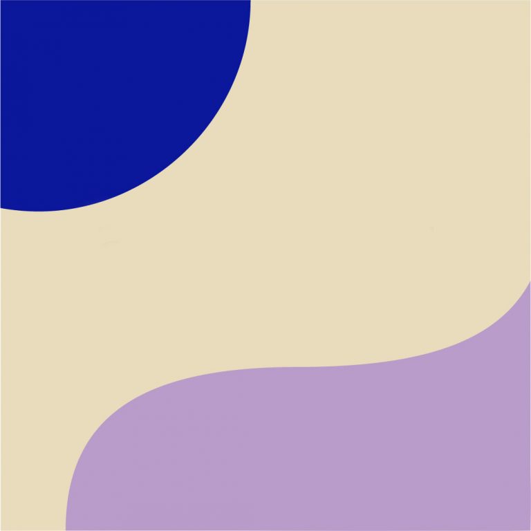 Grafisk form i tre färger. blå, beige och lila